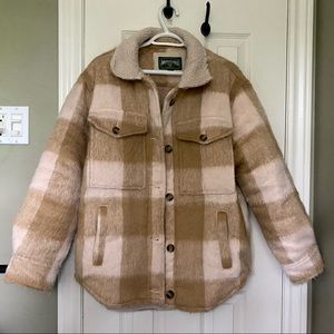 Oversized plaid shacket with sherpa